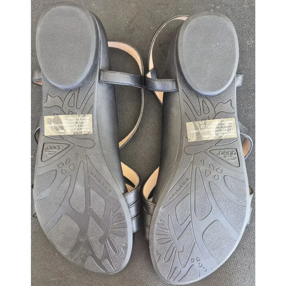 Abeo Samantha Women Sandals Leather Neutral Arch Support in Black Size 9